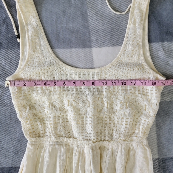 NWT Lovestitch Ivory 1 Piece Jumpsuit Wide Leg Gauzy Crochet Top Pockets Size S - Picture 12 of 16